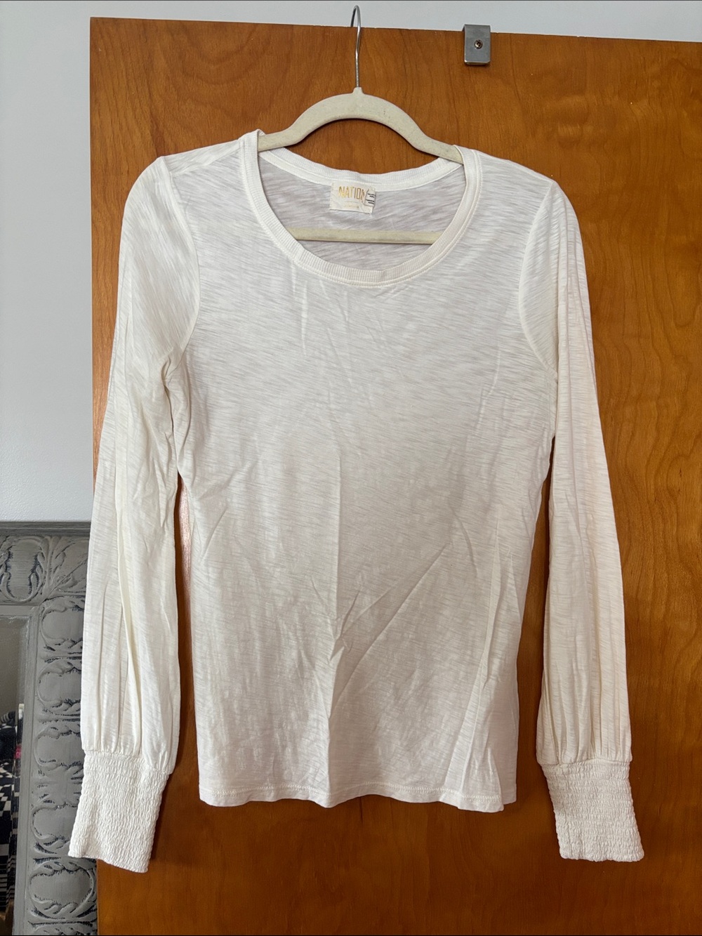 Nation LTD Cream Long-Sleeve Slub Tee with Smocked Cuffs